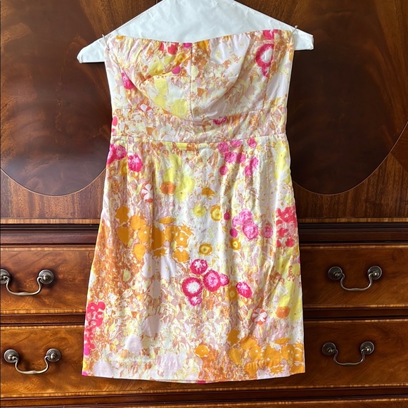 J. Crew vintage cotton Strapless Floral Dress - Pink, Orange, Yellow - Picture 1 of 4